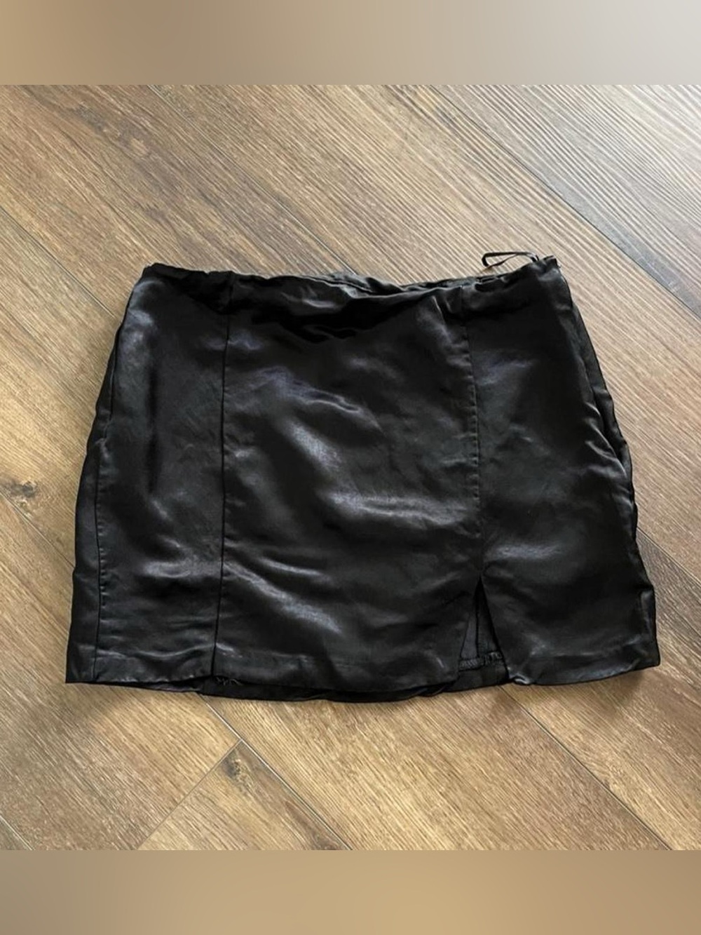 Zara black mini satin skirt with small slit at front